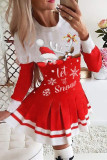 Red Fashion Casual Print Santa Claus Patchwork O Neck Long Sleeve Dresses