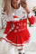Black Fashion Casual Print Santa Claus Split Joint O Neck Long Sleeve Dresses