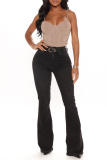 Black Fashion Casual Solid Basic High Waist Regular Denim Jeans
