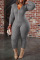 Grey Casual Solid Split Joint Zipper Hooded Collar Plus Size Jumpsuits