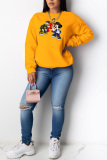 Yellow Fashion Cute Print Patchwork O Neck Tops