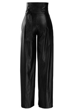 Black Fashion Casual Adult Faux Leather Solid Pants With Belt Straight ...
