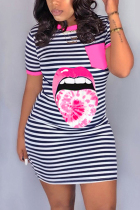 Pink Fashion Casual Printed Short Sleeve Dress