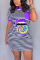 Purple Fashion Casual Printed Short Sleeve Dress