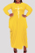 Yellow Fashion Casual Plus Size Print Asymmetrical O Neck Long Sleeve Dresses
