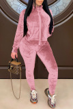 Pink Casual Solid Patchwork Zipper Zipper Collar Long Sleeve Two Pieces
