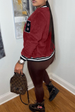 Burgundy Fashion Casual Letter Embroidered Outerwear