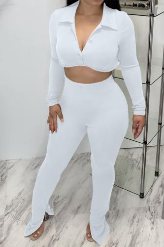 White Sexy Solid Patchwork Turndown Collar Long Sleeve Two Pieces
