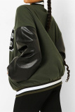 Army Green Fashion Casual Patchwork Letter Outerwear