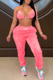 Pink Fashion Casual Solid Basic Long Sleeve Three-piece Set