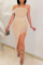 Apricot Sexy Hot Drilling Patchwork Off the Shoulder Irregular Dress Dresses
