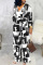Black And White Casual Geometric Print Bandage Patchwork V Neck Straight Jumpsuits