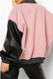 Pink Fashion Casual Patchwork Letter Outerwear