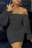 Black Fashion Sexy Solid Patchwork Backless Strapless Long Sleeve Dresses