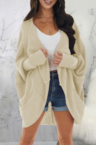 Cream White Casual Solid Patchwork Pocket Outerwear