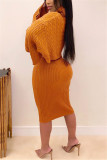 Orange Fashion Casual Turtleneck Sweater Two-Piece