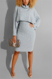 Grey Fashion Casual Turtleneck Sweater Two-Piece