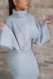 Dark Gray Fashion Casual Turtleneck Sweater Two-Piece