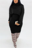 Black Fashion Casual Turtleneck Sweater Two-Piece