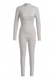 Grey Fashion Casual Solid Basic Turtleneck Skinny Jumpsuits