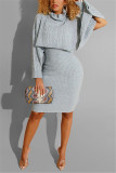Dark Gray Fashion Casual Turtleneck Sweater Two-Piece
