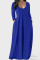 Blue Casual Solid Split Joint V Neck Straight Dresses