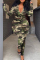 Army Green Fashion Casual Print Basic Turndown Collar Long Sleeve Two Pieces
