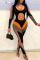 Black Sexy Print Hollowed Out Patchwork U Neck Skinny Jumpsuits
