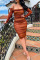 Tangerine Red Sexy Solid Split Joint Fold Off the Shoulder One Step Skirt Dresses