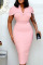 Pink Elegant Solid Split Joint Zipper V Neck One Step Skirt Dresses
