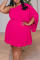 Pink Sexy Solid Patchwork Asymmetrical Oblique Collar Straight Plus Size Dresses