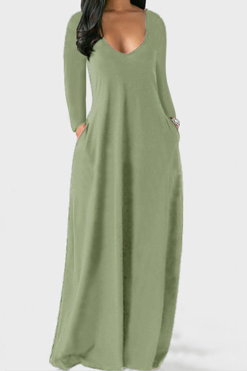 

Light Green Casual Solid Patchwork V Neck Straight Dresses