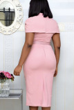 Pink Elegant Solid Patchwork Zipper V Neck One Step Skirt Dresses