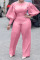 Light Pink Casual Solid Split Joint O Neck Straight Jumpsuits