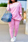 Pink Fashion Casual Solid Basic Oblique Collar Long Sleeve Two Pieces