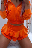 Orange Fashion Casual Solid Patchwork Hooded Collar Long Sleeve Two Pieces