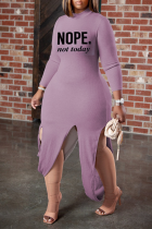 Purple Sexy Print Split Joint O Neck Irregular Dress Dresses