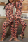 Pale Red Fashion Casual Print Basic V Neck Plus Size Jumpsuits