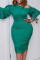 Green Fashion Casual Solid Patchwork Oblique Collar Long Sleeve Dresses