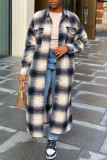 Multicolor Fashion Casual Plaid Slit Cardigan Turndown Collar Outerwear