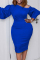 Blue Fashion Casual Solid Patchwork Oblique Collar Long Sleeve Dresses