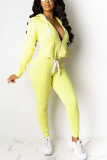 Yellow Fashion Casual Zipper Hooded Sports Two-Piece Suit