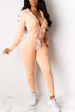 Orange Fashion Casual Zipper Hooded Sports Two-Piece Suit