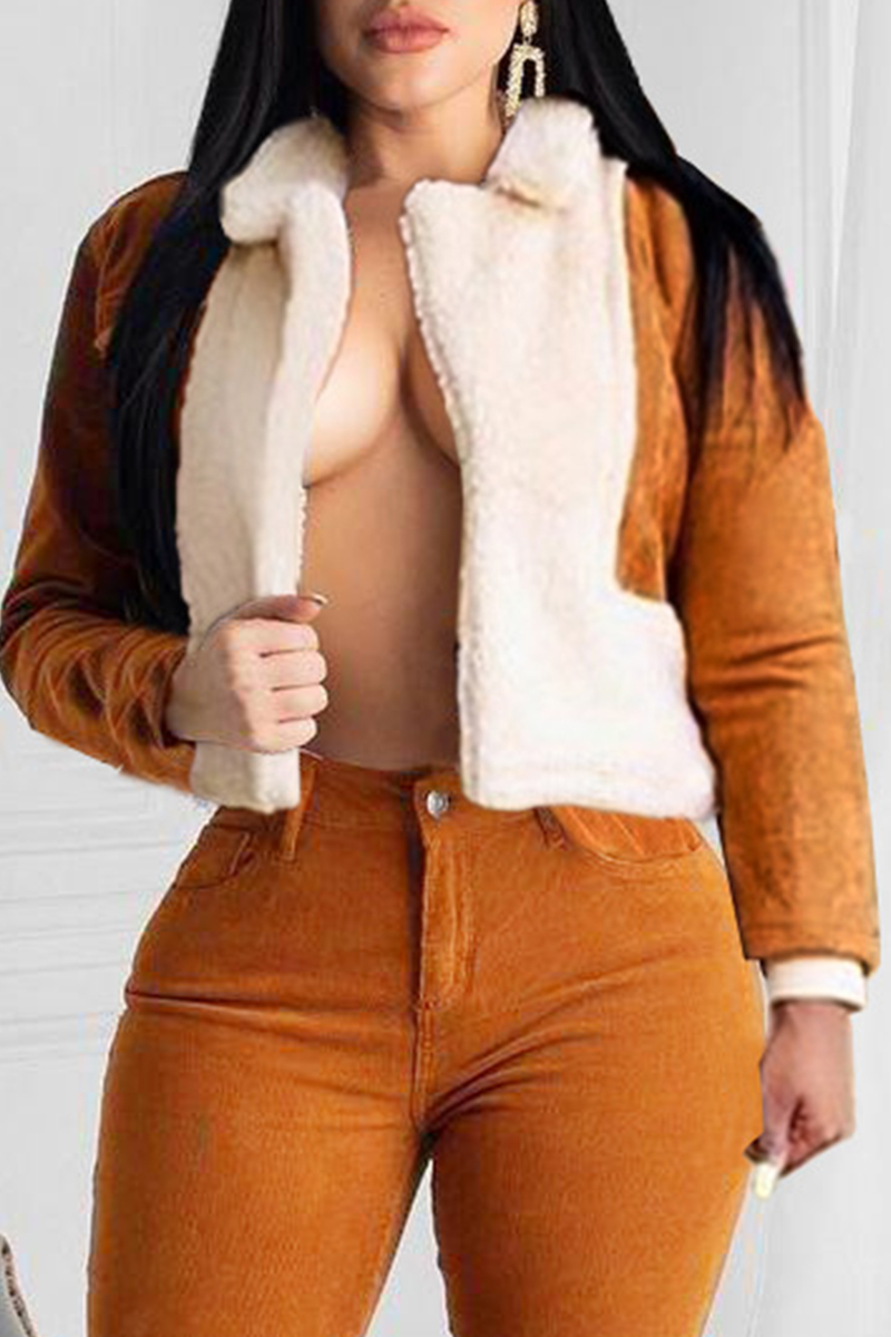 

Ginger Fashion Casual Patchwork Cardigan Turndown Collar Outerwear