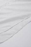 White Casual Print Patchwork Slit Turndown Collar Tops