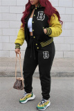 Black Fashion Casual Letter Patchwork Buckle Outerwear