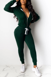 Dark Green Fashion Casual Zipper Hooded Sports Two-Piece Suit