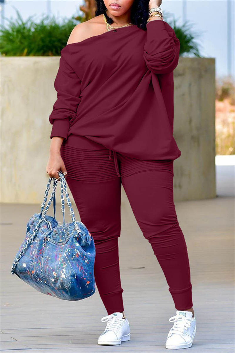 Fashion Casual Letter Oblique Collar Long Sleeve Two Pieces