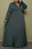 Black Casual Solid Patchwork V Neck A Line Plus Size Dresses