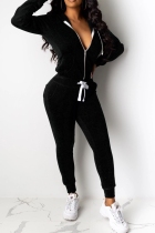 Black Fashion Casual Zipper Hooded Sports Two-Piece Suit